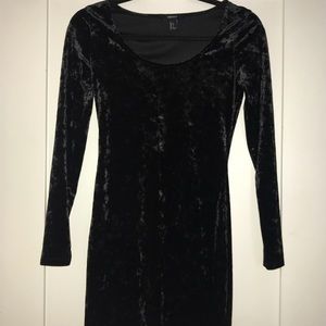 Black long sleeve crushed velvet dress